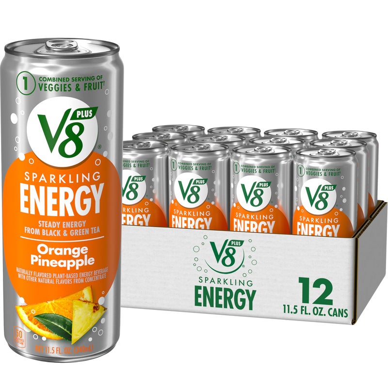V8 +Energy Sparkling Orange Pineapple Juice Energy Drink, 11.5 fl oz Can (12 Pack) - Image 1