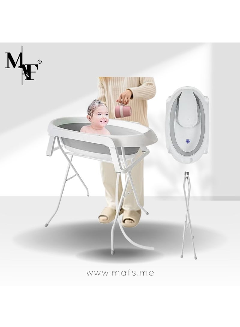 م.ا & ف'س حوض استحمام قابل للطي للأطفال مع حامل، حوض استحمام كبير جدًا مع حامل، حوض استحمام مرتفع قابل للطي للأطفال الرضع مع رف تخزين ومجموعة أنابيب غسيل ومجموعة تصريف، حوض استحمام للأطفال - مثالي للاستحمام - Image 1