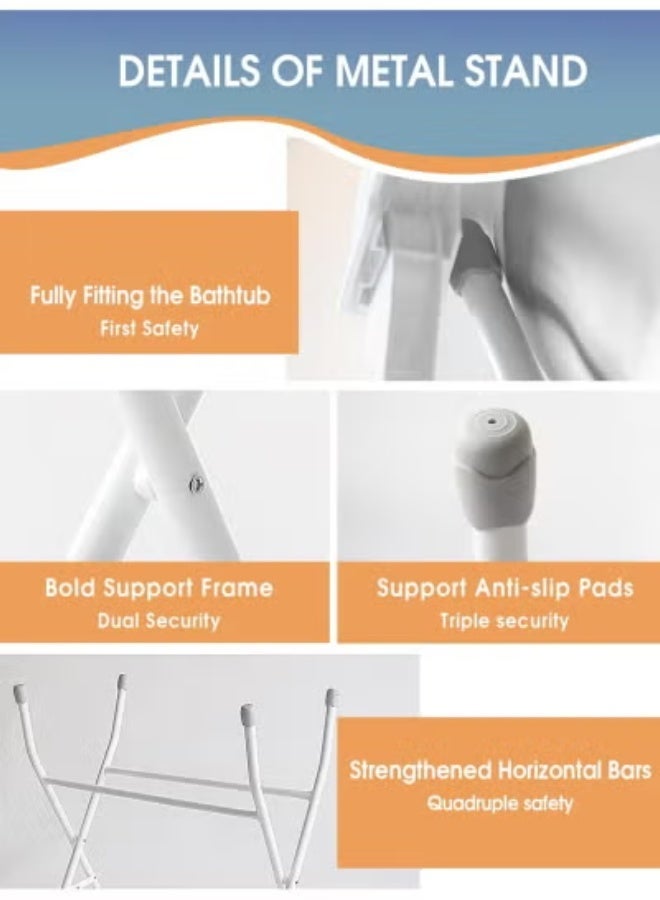 م.ا & ف'س حوض استحمام قابل للطي للأطفال مع حامل، حوض استحمام كبير جدًا مع حامل، حوض استحمام مرتفع قابل للطي للأطفال الرضع مع رف تخزين ومجموعة أنابيب غسيل ومجموعة تصريف، حوض استحمام للأطفال - مثالي للاستحمام - Image 3