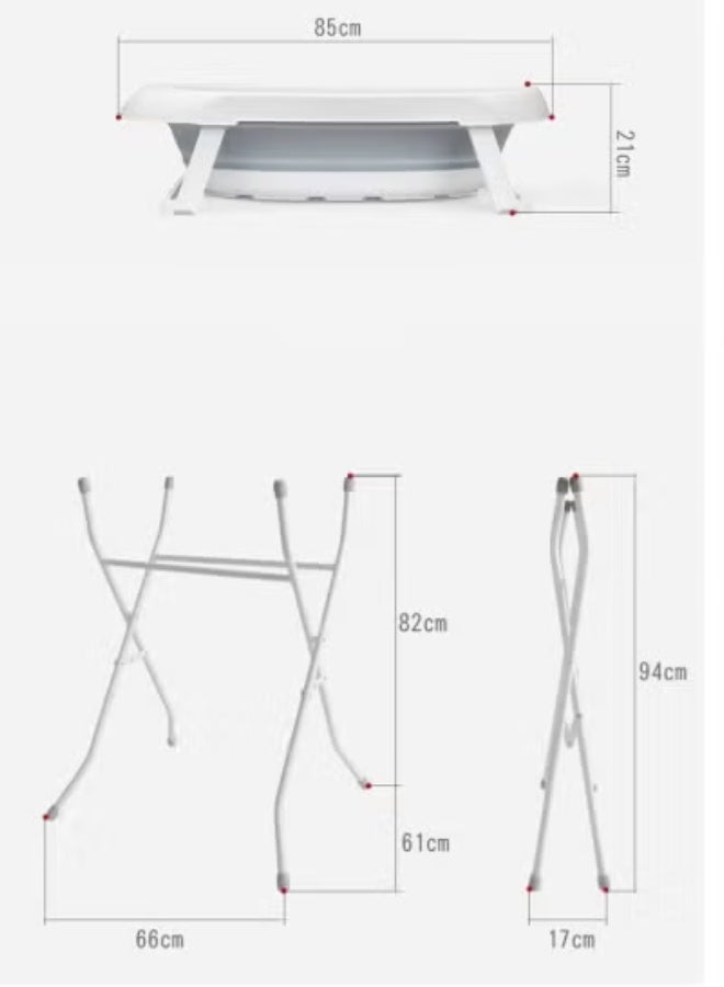 م.ا & ف'س حوض استحمام قابل للطي للأطفال مع حامل، حوض استحمام كبير جدًا مع حامل، حوض استحمام مرتفع قابل للطي للأطفال الرضع مع رف تخزين ومجموعة أنابيب غسيل ومجموعة تصريف، حوض استحمام للأطفال - مثالي للاستحمام - Image 4