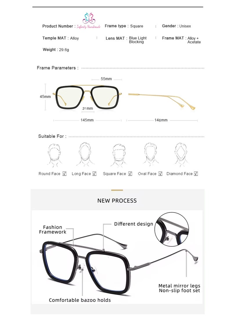 Blue Light Computer and Mobile Glasses – Stylish Square Metal Frame for Men and Women – Anti-Blue Light and Anti-Fatigue Lenses for Reading, Working, Studying, and Gaming - Image 3