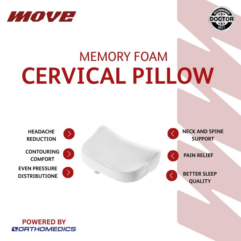 Move | Medical Memory Foam| Neck Support| | Reduce Pressure| Comfort Sleep| Relieves Headaches| Breathable Design| 1200 Gm |30 * 50 | White - Image 2