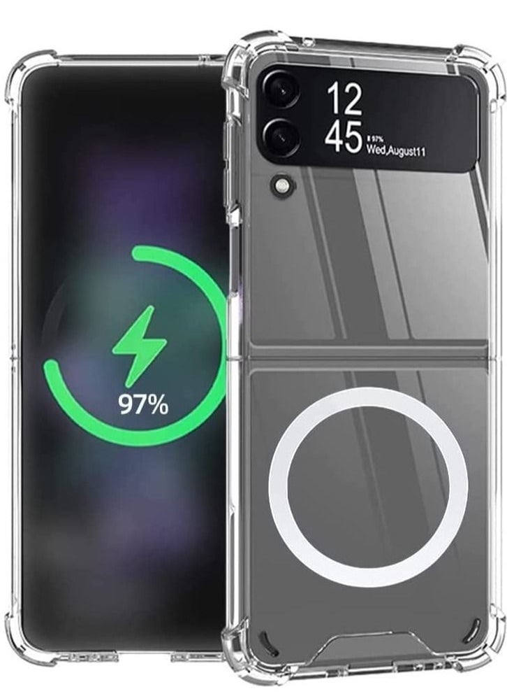 Raxoom Samsung Galaxy Z Flip 4 Magsafe Clear Case, With Magnetic and Support Wireless Charger, Transparent Shockproof and Drop-Proof Hard PC Phone Cover for Galaxy Z Flip 4 - Image 1