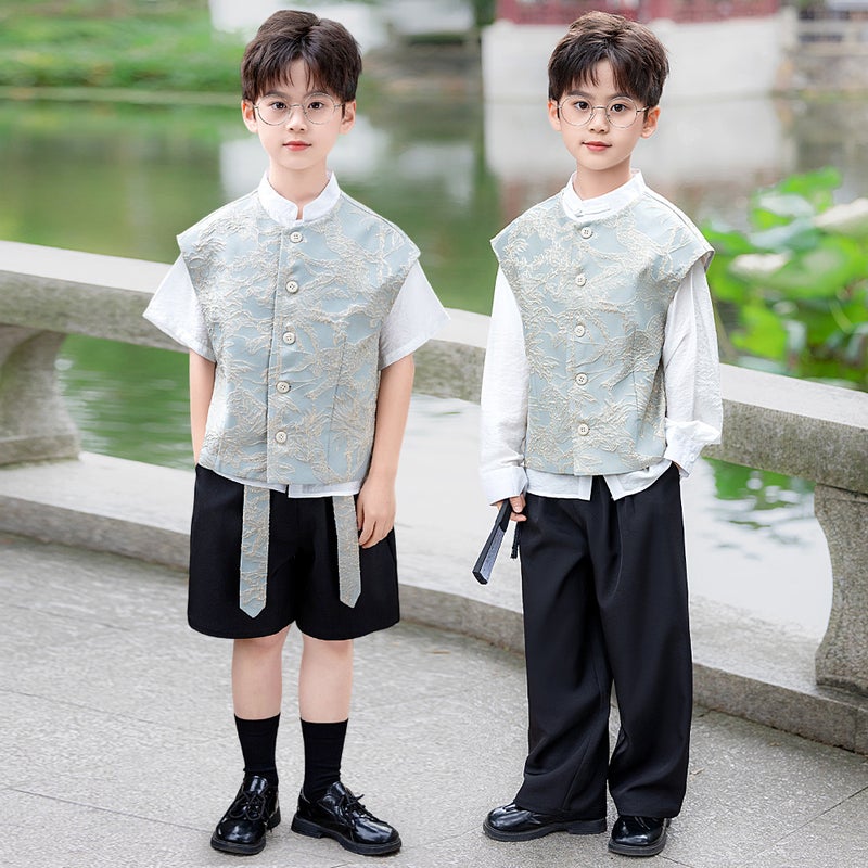 Boys' New Chinese-Style Hanfu Tang Suit Children'S National Style Embroidered Vest Set For Hosting And Runway Performances - Image 2