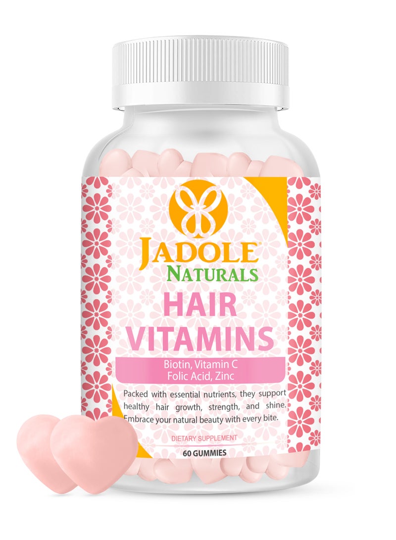 Jadole Naturals Hair Vitamins 60 Gummies with Biotin 5000 mcg,  Vitamin C, Folic Acid & Zinc - Multivitamins & Essential Nutrients - Image 1
