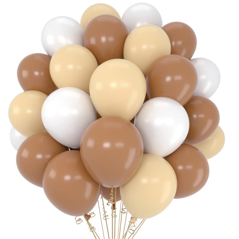 Haptda Brown White Blush Latex Balloons 12 Inch Neutral Assorted Color Balloon 12in with Ribbon for Baby Shower Birthday Party Decorations 60pcs - Image 2