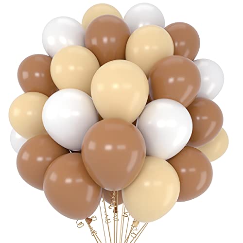 Haptda Brown White Blush Latex Balloons 12 Inch Neutral Assorted Color Balloon 12in with Ribbon for Baby Shower Birthday Party Decorations 60pcs - Image 1