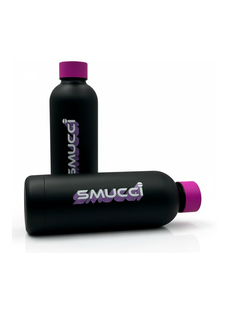 Smucci Flask, 500ml Insulated Stainless Steel Water Bottle, Double-Wall Vacuum, Matte Black | Pink - Image 3