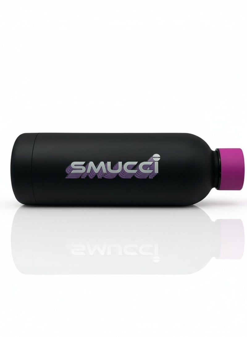 Smucci Flask, 500ml Insulated Stainless Steel Water Bottle, Double-Wall Vacuum, Matte Black | Pink - Image 2