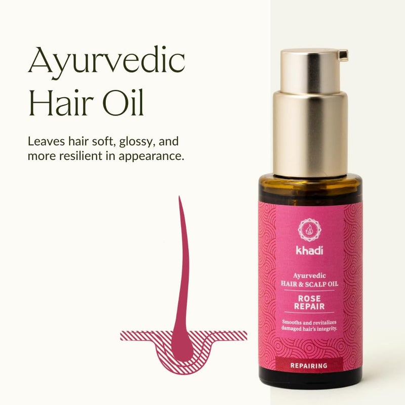 KHADI ROSE REPAIR Hair Oil - Regeneration for structurally damaged, dry hair & split ends - 100% natural, plant-based, vegan & silicone-free - 1.69 fl oz - Image 2