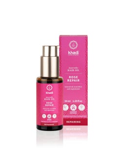 Khadi KHADI ROSE REPAIR hair oil, 100% natural, herbal & vegan, intensive treatment & regeneration for structurally damaged hair & split ends, silicone-free, Ayurvedic care, organic natural beauty 1.69oz  - Image 1