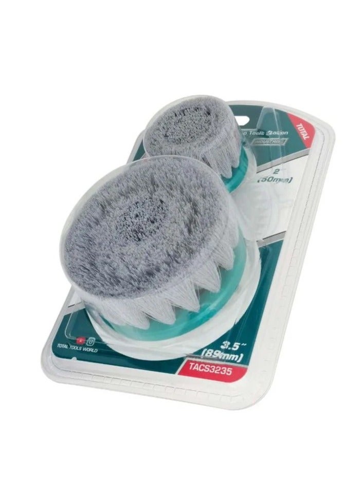 TOTAL Electric Drill Scrubber Brush 2 PcsSet Soft Bristle For Cleaning Carpet Metal Tire Bricks 2" 3.5" - TACS3235 - Image 2