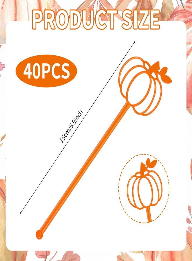 JarThenaAMCS 40 Pcs Halloween Swizzle Sticks Fall Pumpkin Plastic Coffee Drink Stirrers Pink Orange Reusable Cocktail Stir Sticks for Autumn Thanksgiving Bar Home Party Supplies, 5.9 In - Image 2