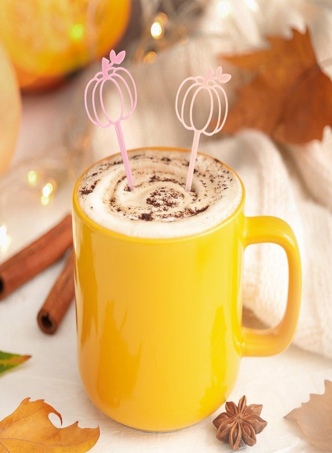 JarThenaAMCS 40 Pcs Halloween Swizzle Sticks Fall Pumpkin Plastic Coffee Drink Stirrers Pink Orange Reusable Cocktail Stir Sticks for Autumn Thanksgiving Bar Home Party Supplies, 5.9 In - Image 4