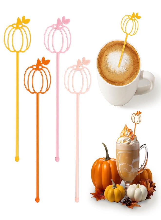 JarThenaAMCS 40 Pcs Halloween Swizzle Sticks Fall Pumpkin Plastic Coffee Drink Stirrers Pink Orange Reusable Cocktail Stir Sticks for Autumn Thanksgiving Bar Home Party Supplies, 5.9 In - Image 1
