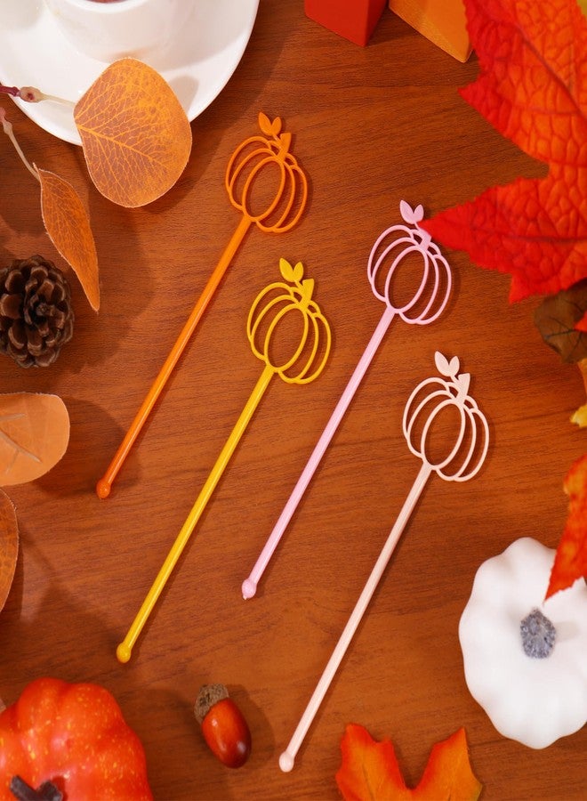 JarThenaAMCS 40 Pcs Halloween Swizzle Sticks Fall Pumpkin Plastic Coffee Drink Stirrers Pink Orange Reusable Cocktail Stir Sticks for Autumn Thanksgiving Bar Home Party Supplies, 5.9 In - Image 3