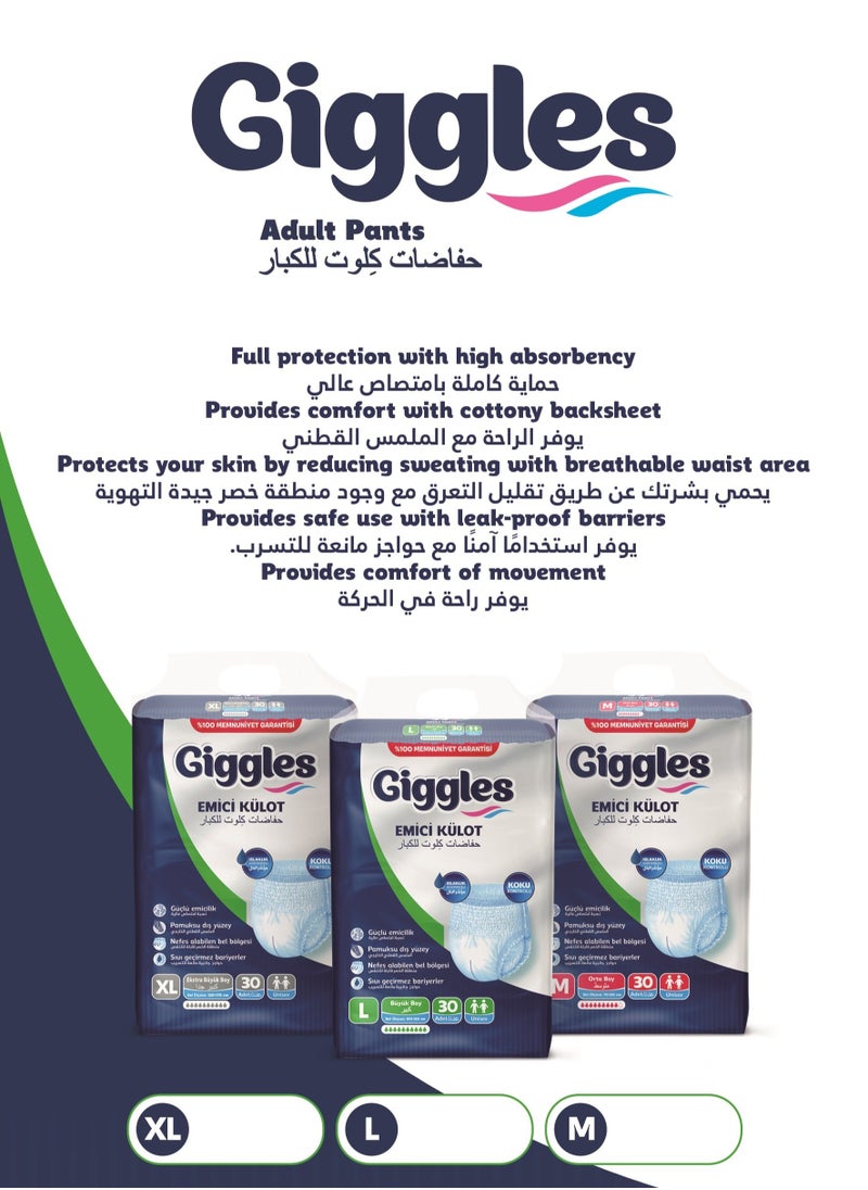 Adult Pants Culotte 30 Pieces with Wetness Indicator and Odor Control Large Size (Turkish Made)