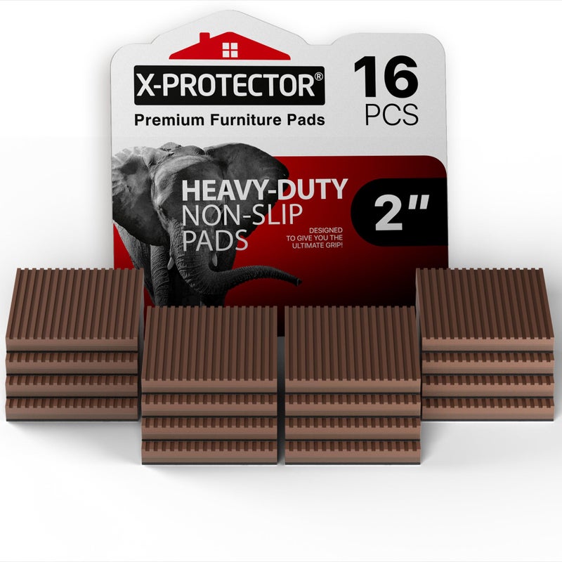 XProtector Non Slip Furniture Pads 16 PCS 2 Square SelfAdhesive Anti Skid Pads Brown for Hardwood Floors Unique Anti Vibration