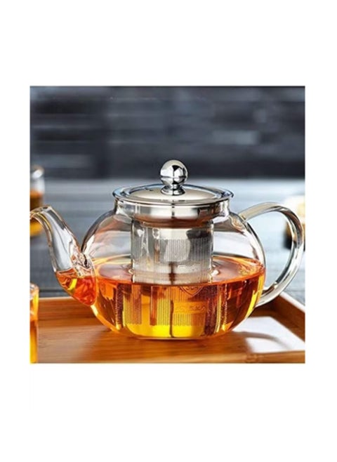 Dessini 1000ml Glass Heat Resistant Teapot , Borosilicate Tea Kettle with Removable Infuser Strainer for Microwavable and Stovetop KD520