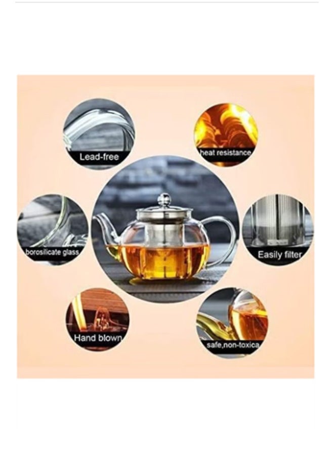 Dessini 1000ml Glass Heat Resistant Teapot , Borosilicate Tea Kettle with Removable Infuser Strainer for Microwavable and Stovetop KD520