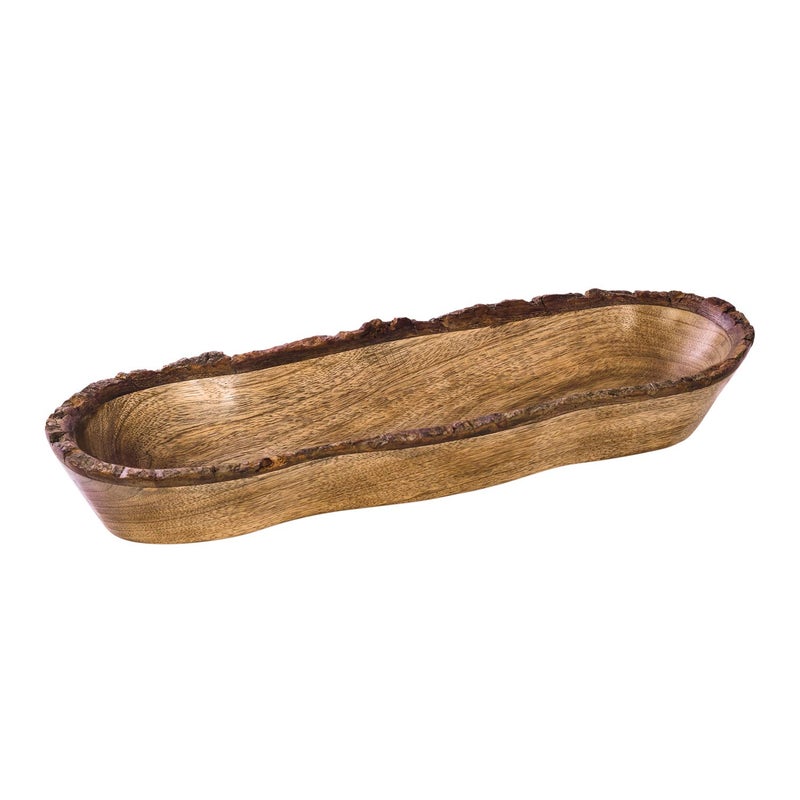 Divit Shilp Natural Wooden Tray Serving Bowl for Salad Veggies and Fruits Large Deep Tray for Family Party Bark Edge Tray