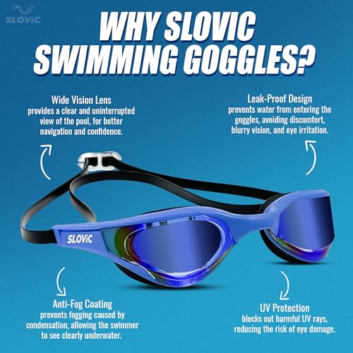 SLOVIC Dark-Blue Swimming Goggles with White-Leaf Swimming Caps for Men & Women with Detachable Silicon Nose Bridge | Free Size Cap, UV-Protected Glasses, Adjustable Straps with Ear Plugs & Nose Clip - Image 3
