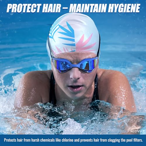 SLOVIC Dark-Blue Swimming Goggles with White-Leaf Swimming Caps for Men & Women with Detachable Silicon Nose Bridge | Free Size Cap, UV-Protected Glasses, Adjustable Straps with Ear Plugs & Nose Clip - Image 5