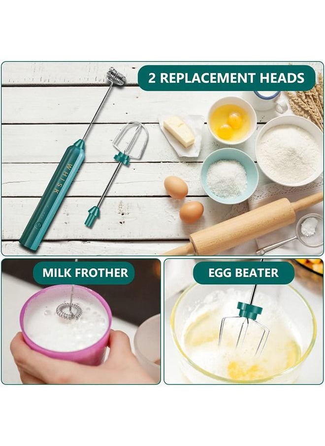 Arabest Powerful Electric Milk Frother with 3 Gear Adjustment, Handheld Milk Whisk for Coffee, Egg Beater Drink Mixer USB Rechargeable with 2 Stainless Whisk for Milk Cappuccino(Green)  - Image 3