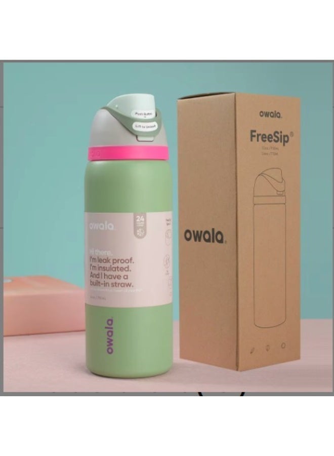 Owala FreeSip Insulated Stainless Steel Water Bottle with Straw, Ideal for Sports, Travel and School, BPA Free, 700ml Capacity (Green 32oz). - Image 1