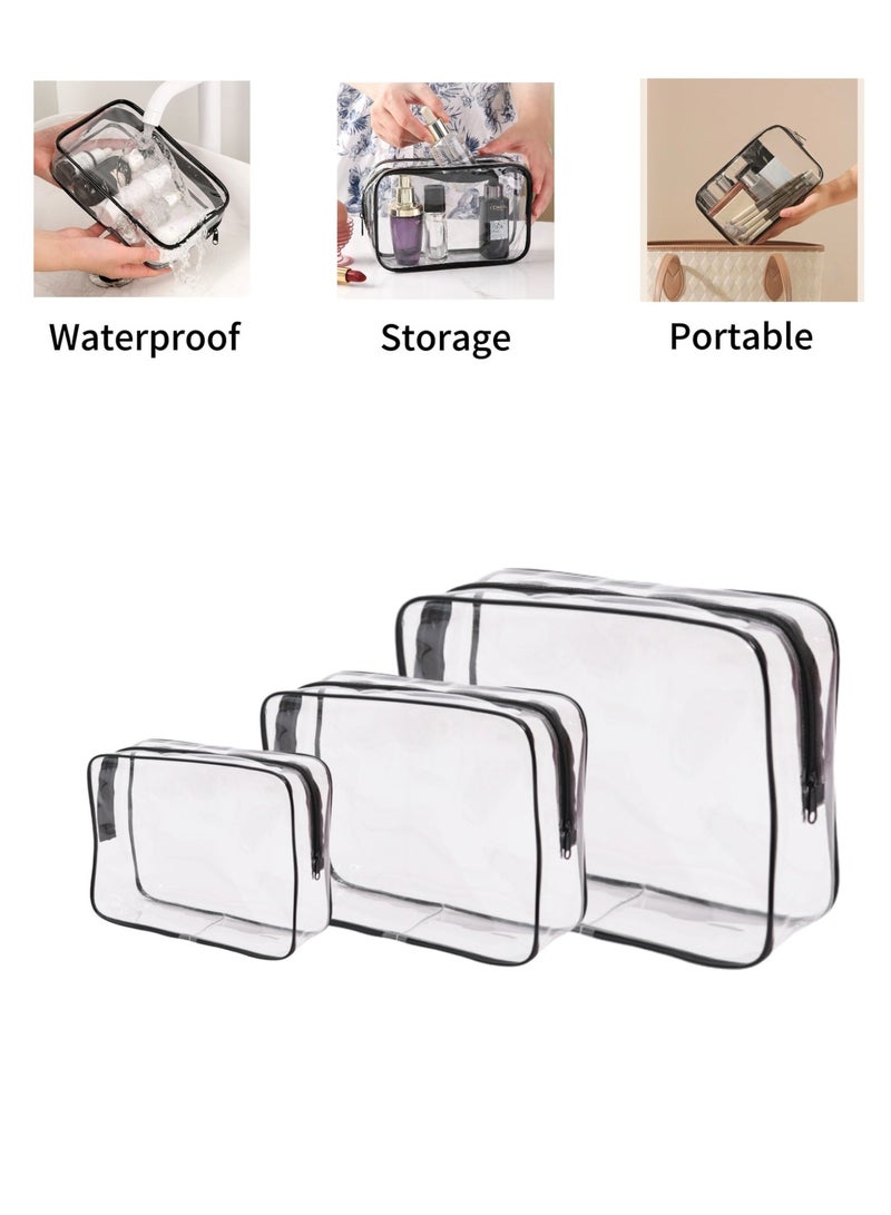 Baraka 3-Piece Clear Makeup Bag Set – Travel Toiletry Bags in Multiple Sizes – Cosmetic Storage Pouches & Portable Wash Bags – Ideal for Organization on the Go – Black - Image 2