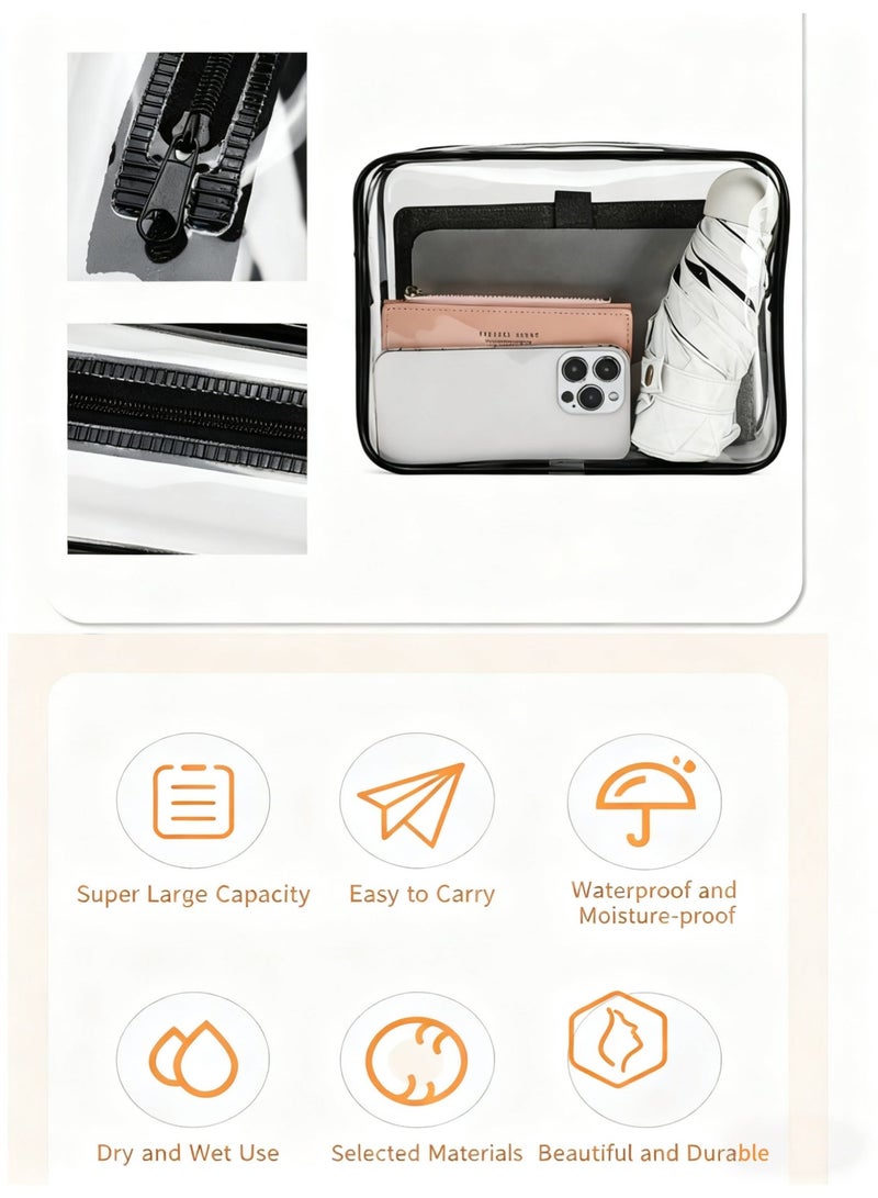 Baraka 3-Piece Clear Makeup Bag Set – Travel Toiletry Bags in Multiple Sizes – Cosmetic Storage Pouches & Portable Wash Bags – Ideal for Organization on the Go – Black - Image 4