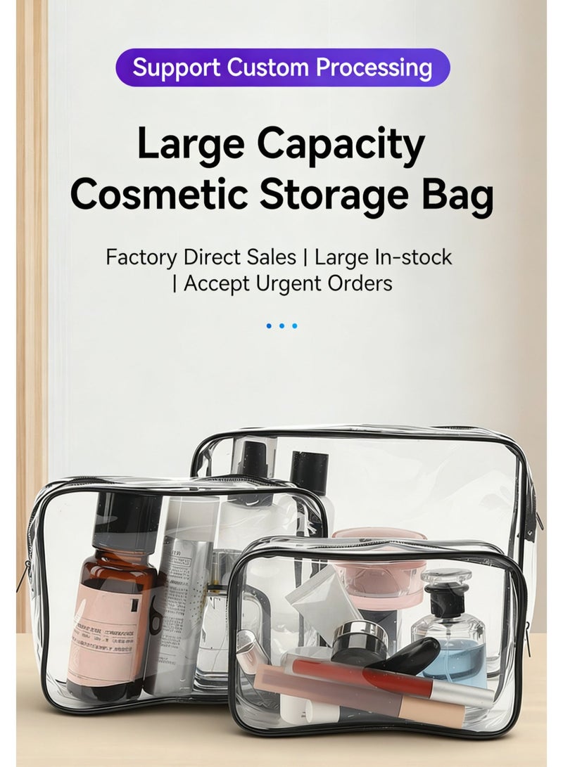 Baraka 3-Piece Clear Makeup Bag Set – Travel Toiletry Bags in Multiple Sizes – Cosmetic Storage Pouches & Portable Wash Bags – Ideal for Organization on the Go – Black - Image 3
