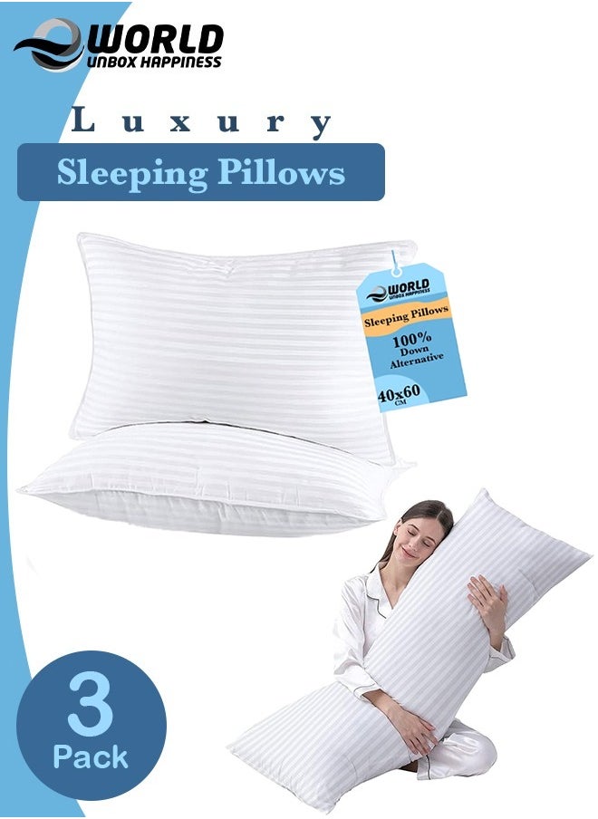 Eworld - 3-piece Bedding Set Includes 2 Premium Bed Pillows & 1 Full-Body Pillow for Adults, Breathable & Ideal for Side Sleepers with Polyester Filling & Soft Cotton Cover, Available in Multiple Colors - Image 1