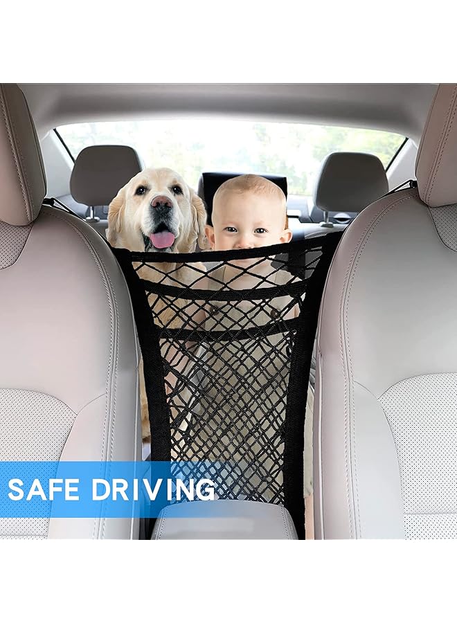 KOOPAO Universal Elastic Mesh Net Trunk Bag 3 Layer Car Seat Net Car Mesh Organizer Dog Trunk Net Barrier Seat Back Net Bag Barrier Of Backseat Kids Cargo Tissue Purse Holder - Image 3