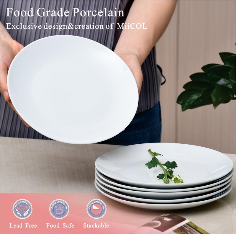 Miicol Ceramic Appetizer Plates Set of 6 White Dessert Plates 8 Inch Small Dinner Plates Modern Round Salad Plates Porcelain Serving Dishes for Snack Bread Fruit Microwave  Dishwasher Safe - Image 4