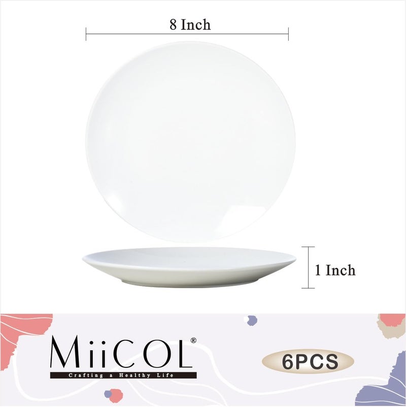Miicol Ceramic Appetizer Plates Set of 6 White Dessert Plates 8 Inch Small Dinner Plates Modern Round Salad Plates Porcelain Serving Dishes for Snack Bread Fruit Microwave  Dishwasher Safe - Image 3