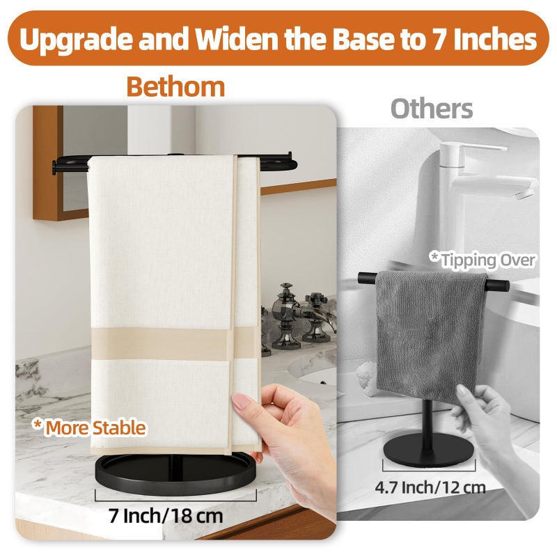 Bethom Towel Holder Stand, Stainless Steel Hand Towel Holder Rack for Bathroom Countertop, S-Shape Free Standing Towel Bar Holds 2 Towels for Kitchen Countertop, Black - Image 2