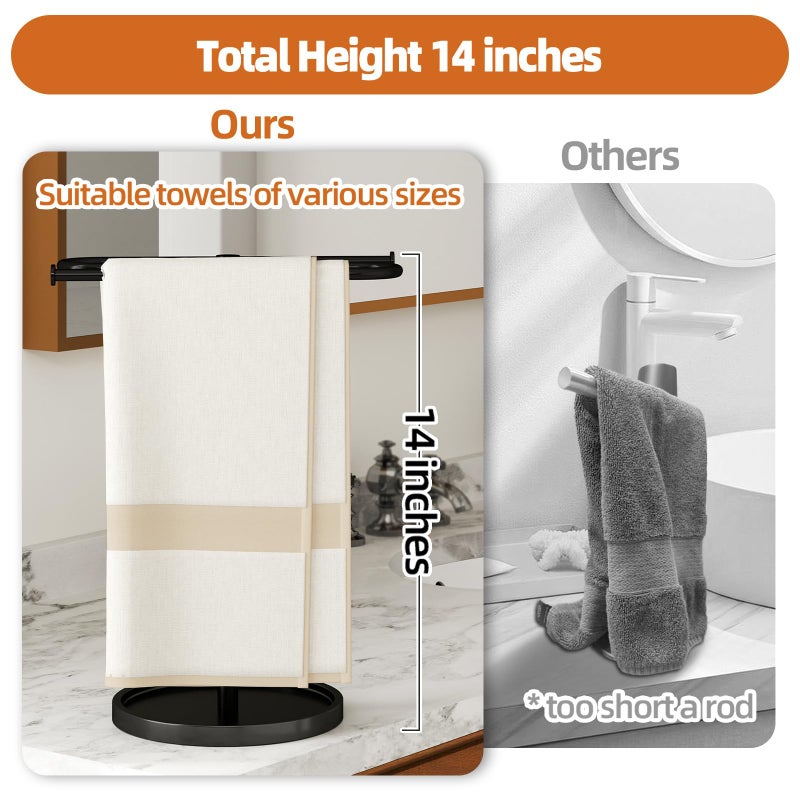 Bethom Towel Holder Stand, Stainless Steel Hand Towel Holder Rack for Bathroom Countertop, S-Shape Free Standing Towel Bar Holds 2 Towels for Kitchen Countertop, Black - Image 3