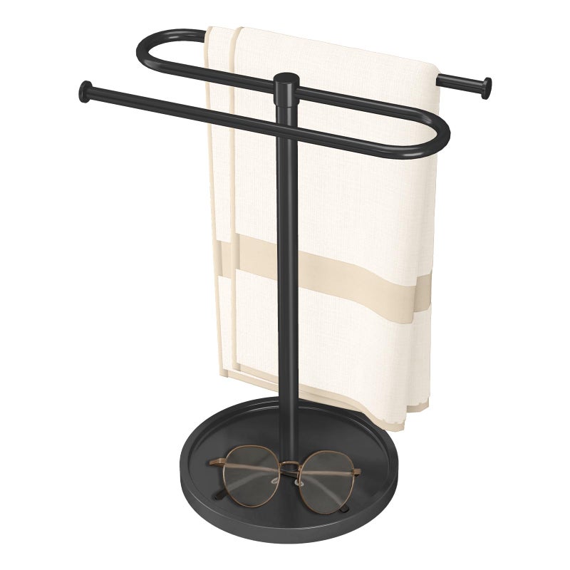 Bethom Towel Holder Stand, Stainless Steel Hand Towel Holder Rack for Bathroom Countertop, S-Shape Free Standing Towel Bar Holds 2 Towels for Kitchen Countertop, Black - Image 1