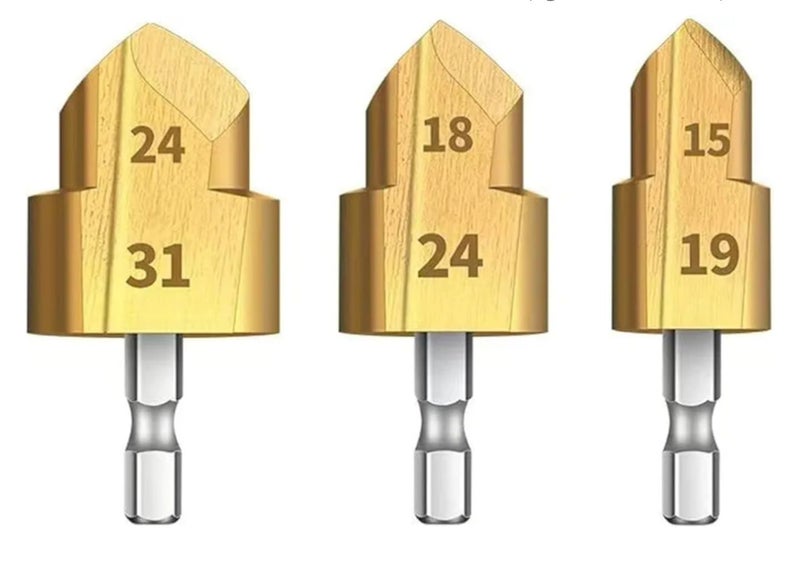 Zglol 3Pcs PPR Drill Bit Set Titanium - 1/4" Hex Shank Water Pipe Expander Hole Hole Drill Bit - Image 1