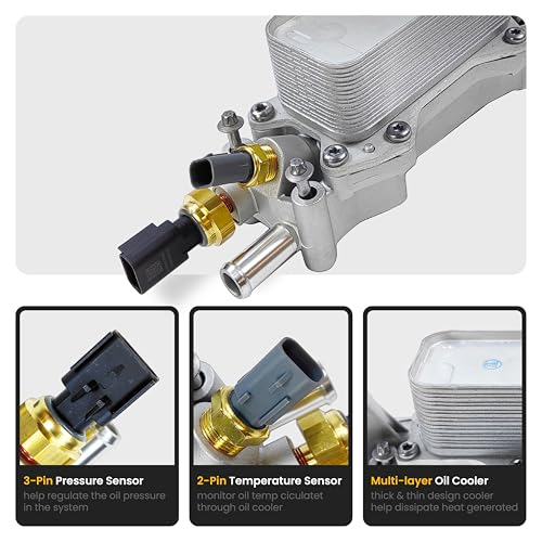 LLNSEAUTO Aluminum Engine Oil Cooler & Oil Filter Housing | Fit for Chrysler 200 300, Jeep Grand Cherokee Wrangler, Ram 1500 ProMaster, Dodge Challenger Durango Journey 3.6L V6 | OE#: ‎926-876 926-959 5184294AE - Image 3