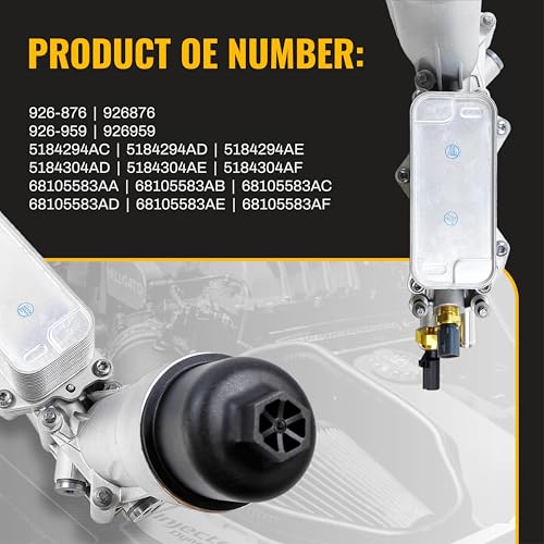 LLNSEAUTO Aluminum Engine Oil Cooler & Oil Filter Housing | Fit for Chrysler 200 300, Jeep Grand Cherokee Wrangler, Ram 1500 ProMaster, Dodge Challenger Durango Journey 3.6L V6 | OE#: ‎926-876 926-959 5184294AE - Image 5