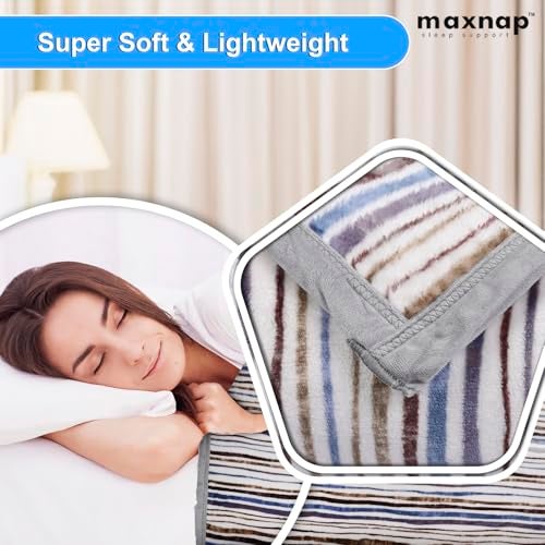 MAXNAP Cloudrest - White Stripe Pattern All-Weather AC Blanket for Double Bed – 300 GSM Ultra Soft, Lightweight & Breathable – 220x240 cm, Ideal for Year-Round Use - Image 4