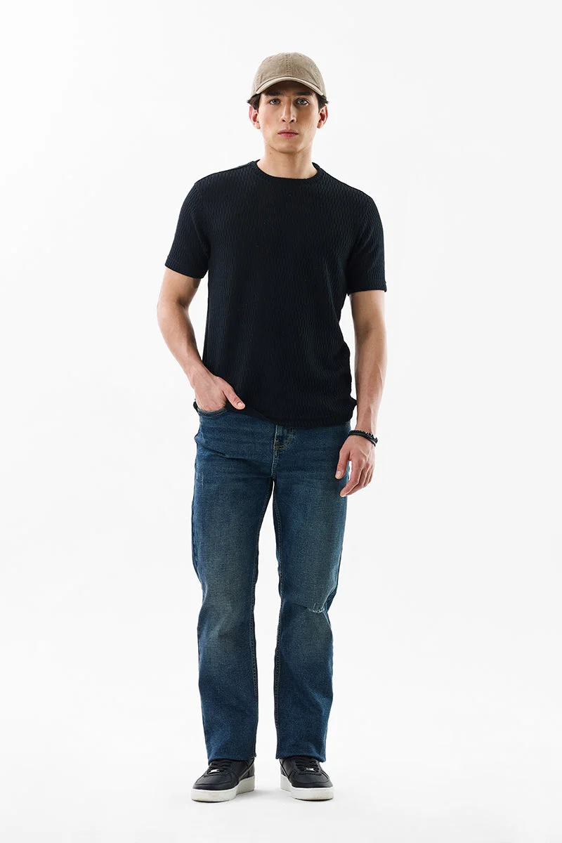 سنيتش Ink Blue Textured Straight Fit Casual Jeans
