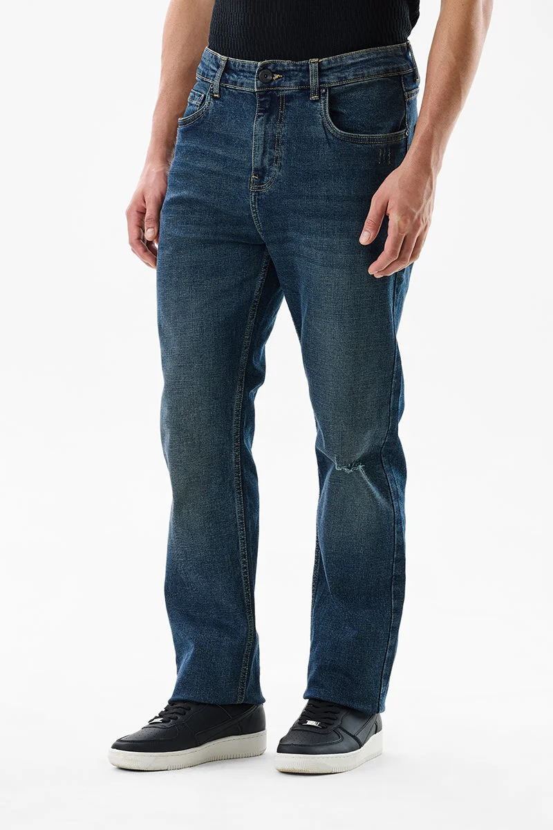 SNITCH Ink Blue Ink Blue Textured Straight Fit Casual Jeans for Men | Best Price UAE