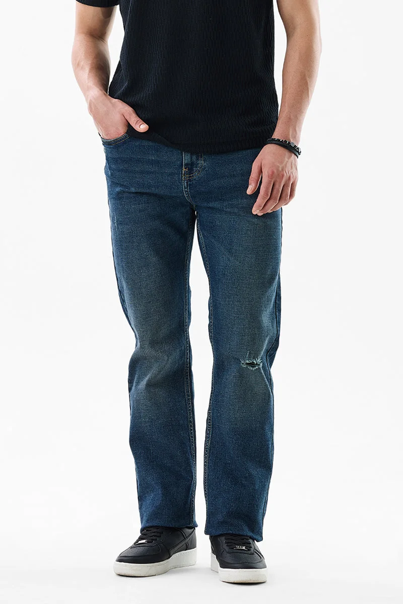 SNITCH Ink Blue Ink Blue Textured Straight Fit Casual Jeans for Men | Best Price UAE