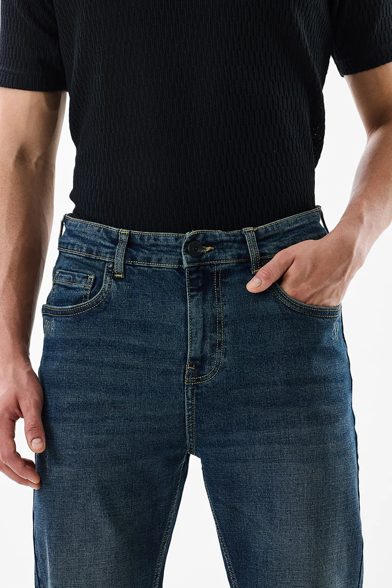 SNITCH Ink Blue Ink Blue Textured Straight Fit Casual Jeans for Men | Best Price UAE