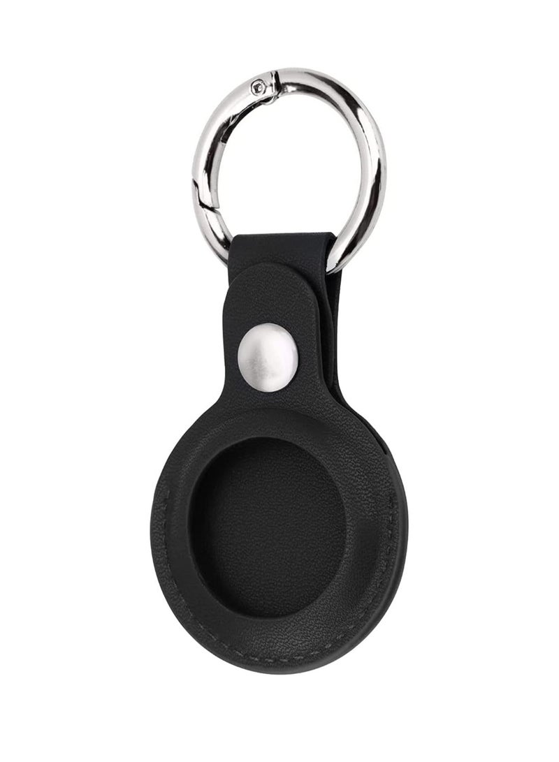 HW AirTag Keychain Case Leather Anti-Scratch Protective Skin Cover Holder with Key Ring Compatible with AirTags Accessoires Black  - Image 1