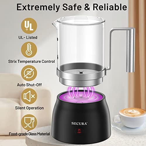 Secura Detachable Milk Frother and Steamer, 17oz Electric Milk Warmer with Glass Jug, 4-in-1 Hot & Cold Foam Maker for Latte, Cappuccinos & Hot Chocolate, Dishwasher Safe, BPA & Teflon-Free Design - Image 5