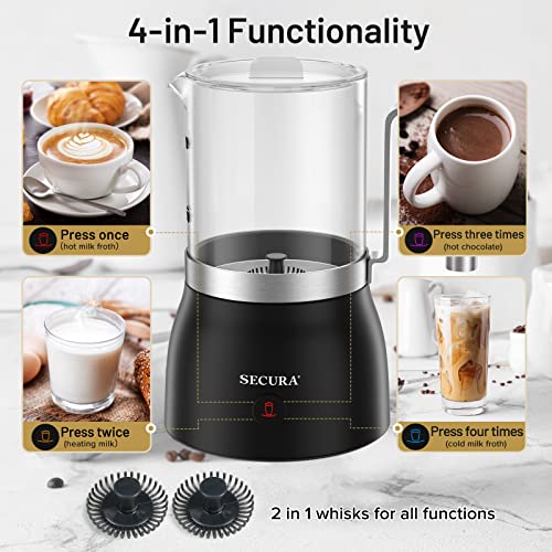 Secura Detachable Milk Frother and Steamer, 17oz Electric Milk Warmer with Glass Jug, 4-in-1 Hot & Cold Foam Maker for Latte, Cappuccinos & Hot Chocolate, Dishwasher Safe, BPA & Teflon-Free Design - Image 2